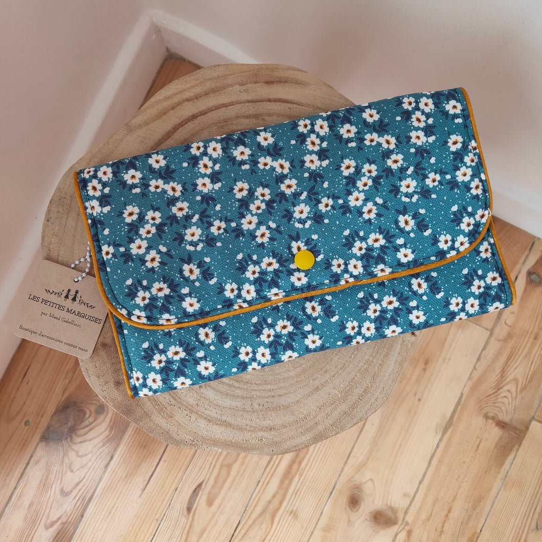 Pochette Barrettes Fleurs turquoise